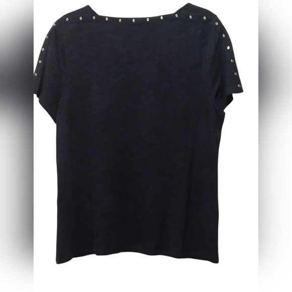 Chico's -NWT,Deep Navy Knit Top With Embellishments Along Sleeves & Neck, Size 1 - Picture 9 of 9